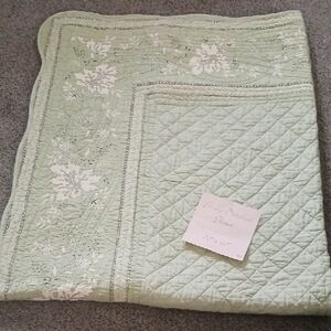 ** Fashion On Fifth Green Floral Finely Stitched Cotton Throw 50x60 NEW